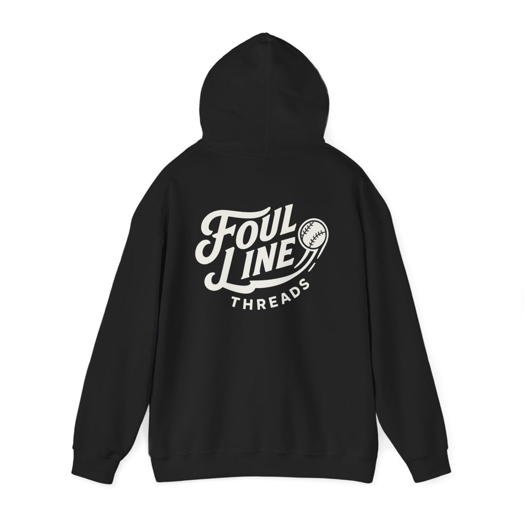 Foul Line Threads Baseball Hoodie — Vintage Script Logo Sweatshirt