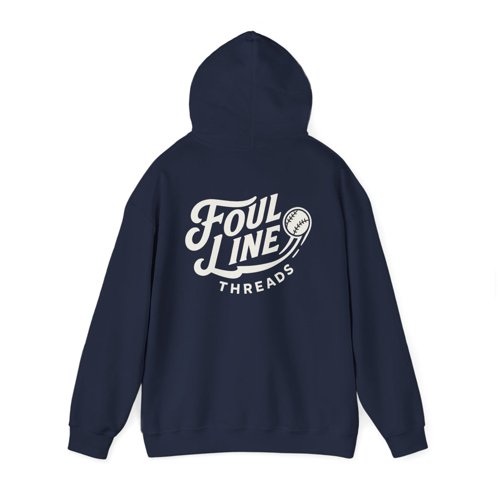 Foul Line Threads Baseball Hoodie — Vintage Script Logo Sweatshirt